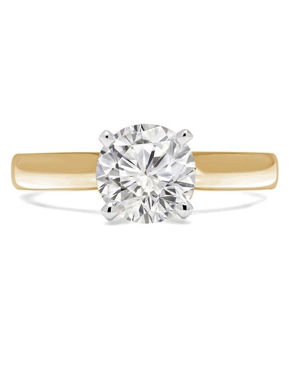 1.13 CT Round Diamond Cathedral Solitaire Engagement Ring in 14K Yellow Gold - Size 5.5