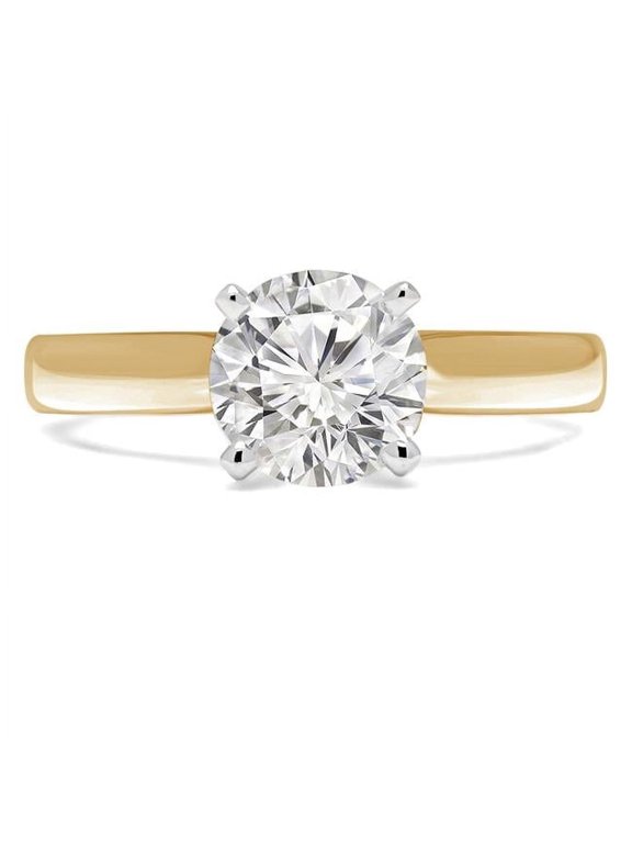 1.13 CT Round Diamond Cathedral Solitaire Engagement Ring in 14K Yellow Gold