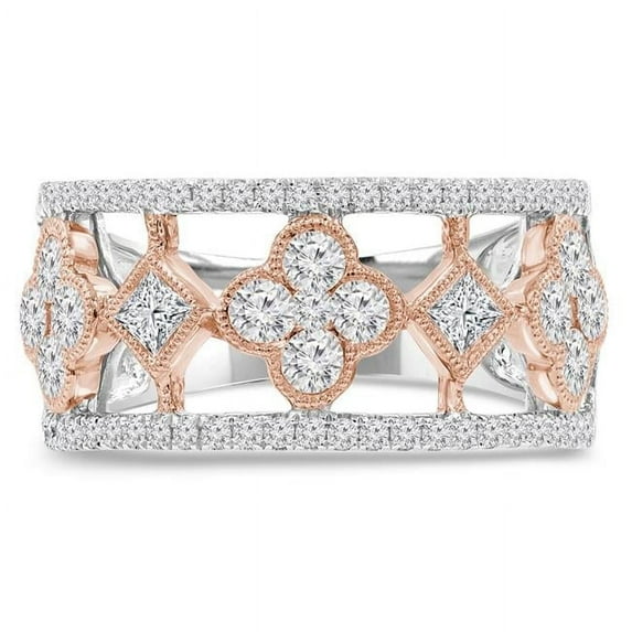 1.13 CTW Princess Diamond Cocktail Ring in 14K Two-Tone Gold - Size 4