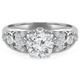 thumbnail image 1 of 1.13 CTW Round Lab Created Diamond Vintage Floral Solitaire with Accents Engagement Ring in 14K White Gold - Size 6.5, 1 of 1