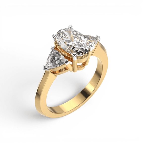 1.13 Carat Oval & Trillion Cut Diamond Three-Stone Solitaire Engagement Ring For Woman | 14K Yellow Gold Plating Cathedral Ring | 925 Sterling Silver Two Tone Amanda Classic Ring Gift For Her