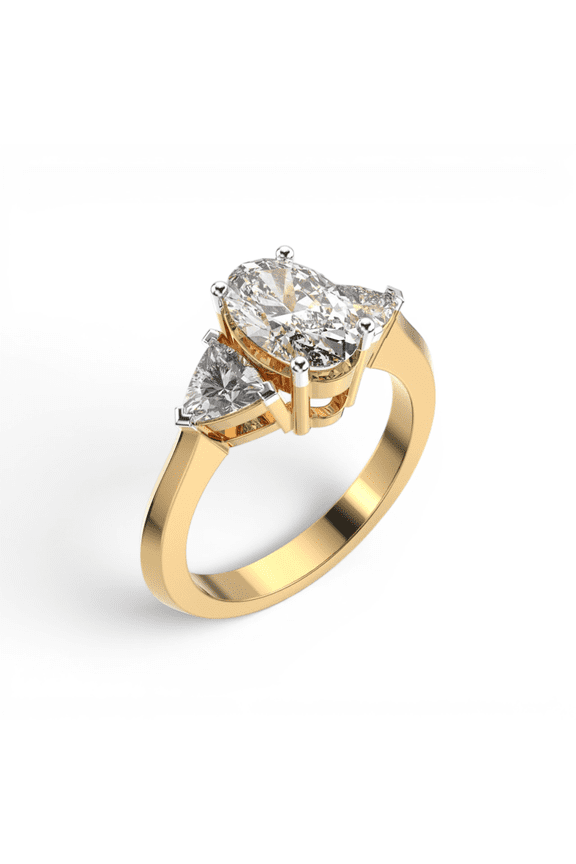 1.13 Carat Oval & Trillion Cut Diamond Three-Stone Solitaire Engagement Ring For Woman | 14K Yellow Gold Plating Cathedral Ring | 925 Sterling Silver Two Tone Amanda Classic Ring Gift For Her