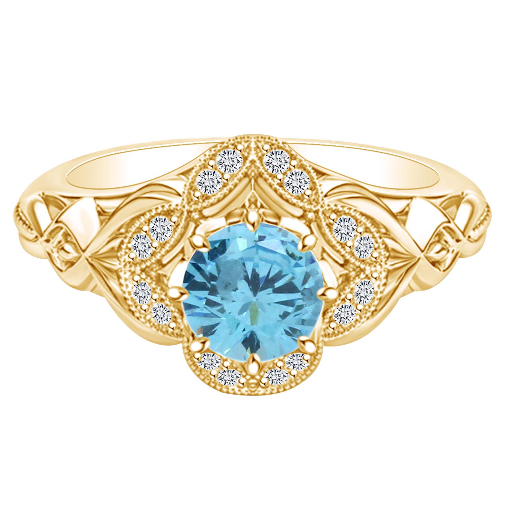 AFFY Carat Round Shape Simulated Aquamarine Natural Diamond