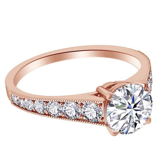 AFFY 1.13 Ct White Natural Diamond Solitaire Engagement Ring in 14k Rose Gold Ring Size - 8.5