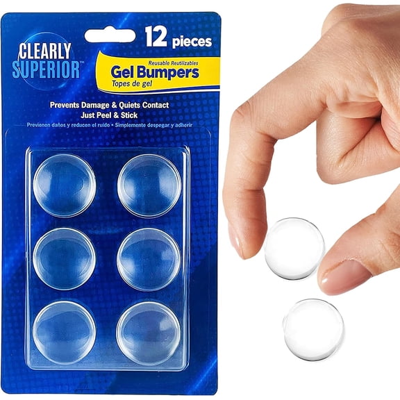 1.13" Small Round Gel Bumpers 12 Pack - Self Adhesive Furniture Protection Bumpers - Protects Surfaces from Damage