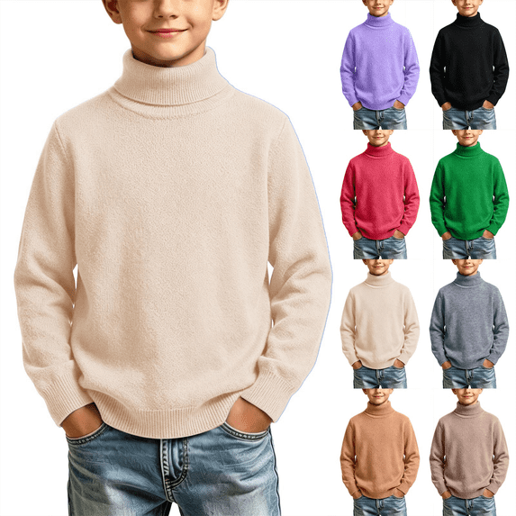 1-13Y Kids Turtleneck Sweaters Casual Long Sleeve Knit Pullover for Boys Girls Base Layer Tops Fall Winter Warm Comfy Sweaters