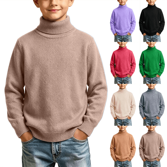 1-13Y Kids Turtleneck Sweaters Casual Long Sleeve Knit Pullover for Boys Girls Base Layer Tops Fall Winter Warm Comfy Sweaters