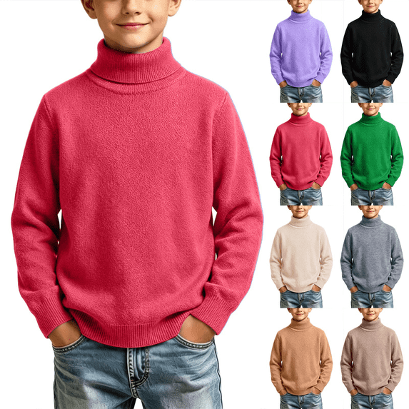 1-13Y Kids Turtleneck Sweaters Casual Long Sleeve Knit Pullover for Boys Girls Base Layer Tops Fall Winter Warm Comfy Sweaters