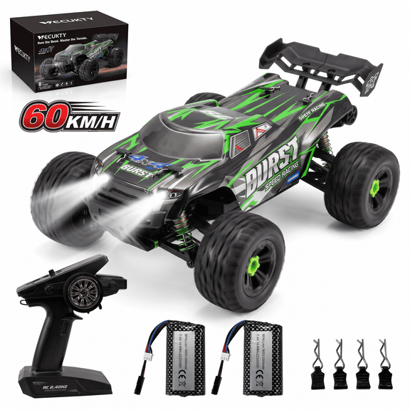 1:14 4WD High Speed RC Monster Truck, Up to 60 KM/H All-Terrain Off-Road RC Car, Water-Resistant, LED Lights, 4 Shocks, Dual 7.4V 1500mAh Batteries, 2.4GHz Hobby RC Toy, Gift for Ages 8+ Kids