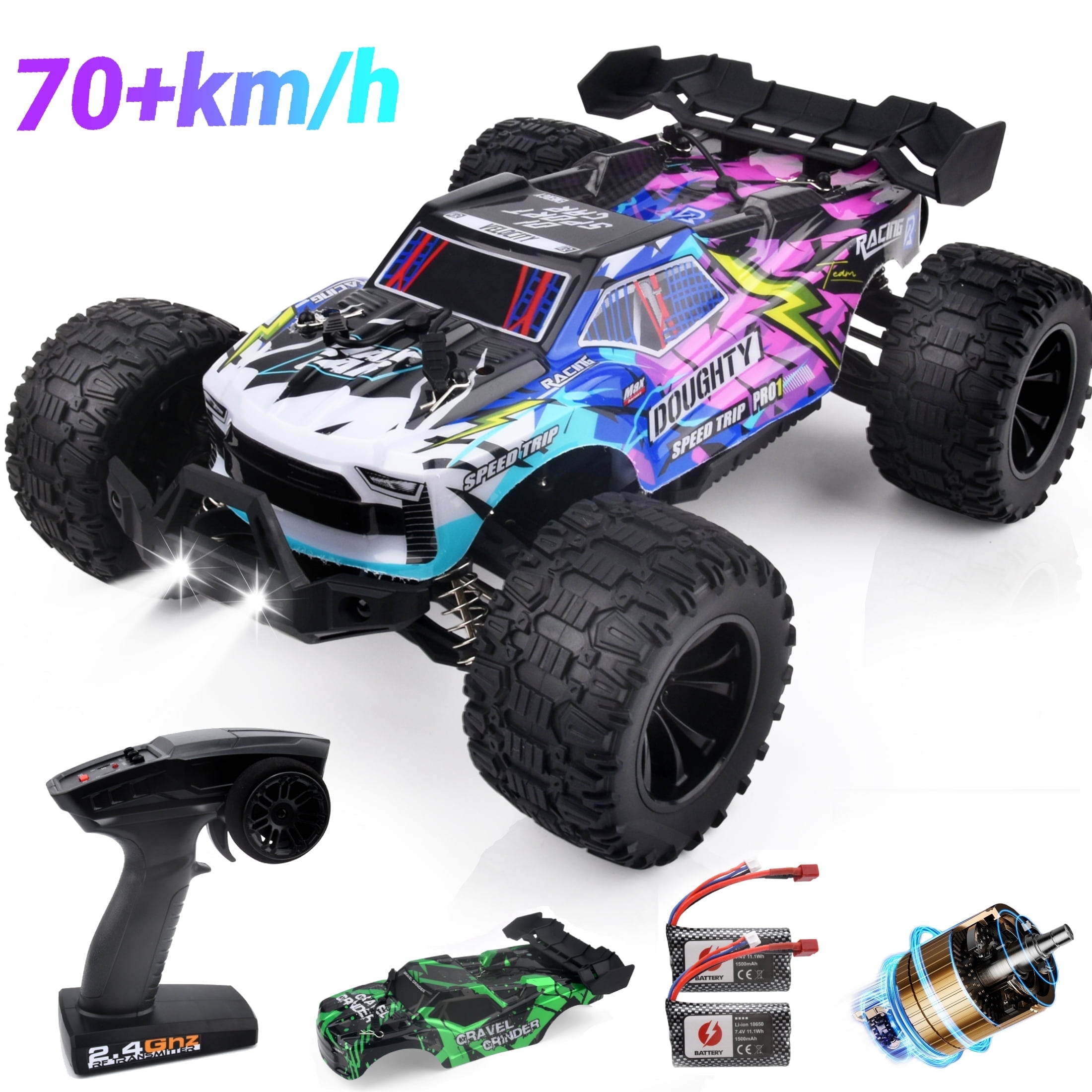 1 14 Brushless Fast RC Car for Adults Boys 45 MPH All Terrains 4X4 RTR High Speed Waterproof Remote Control Cars Truck Off Road RC Monster Truck 2 Batteries Walmart