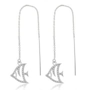 VIR JEWELS 1/14 CTTW Diamond Dangle Threader Earrings Brass With Rhodium Plating Fish Female Adult