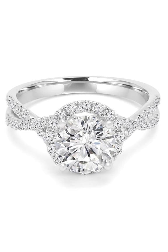 1.14 CTW Round Diamond 4-Prong Twisted Shank Halo Engagement Ring in 14K White Gold - Size 5