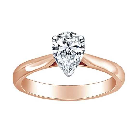 AFFY 1.14 Carat (Ctw) Pear Shape White Natural Diamond Solitaire Engagement Ring In 14k Solid Rose Gold Ring Size-8.5