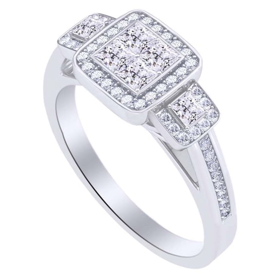 AFFY 1.14 Ct Princess Cut White Natural Diamond Engagement Ring 14k White Gold Ring Size - 9.5
