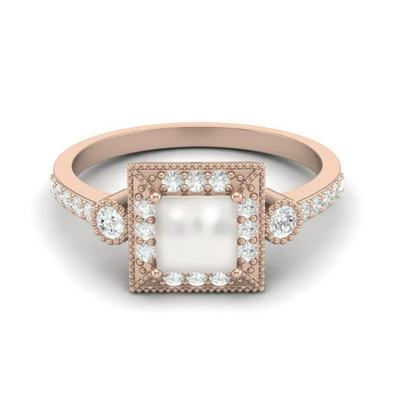 1.14 Cts Pearl Square Shape Solitaire With Accent 925 Sterling Silver Rose Vermeil Engagement Valentines Day Gifts Rings For Women
