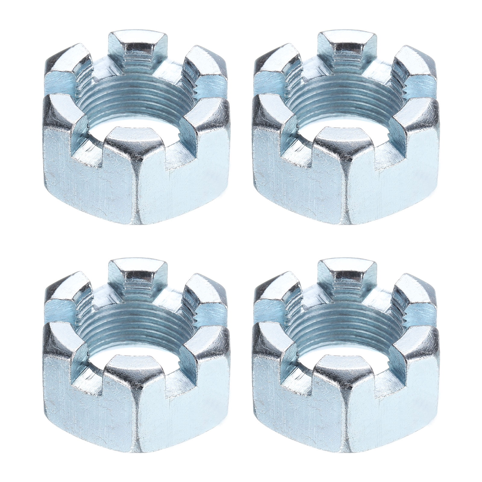 1"-14 Hexagon Slotted Nut, Grade 6.8 Carbon Steel Hex Nuts, Silver, 4Pack