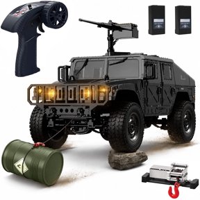 1:14 Scale 4WD RC Crawler Military Truck with Winch & LED Lights, 2 Batteries 80+ Min Play, 2.4GHz All-Terrain Off-Road Remote Control Car RTR Hobby Toy Gift for Boys Adults