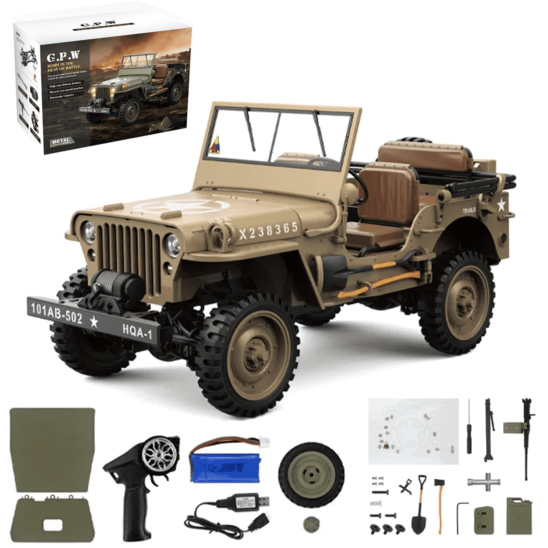 1/14 Scale 4WD RC Off Road Jeep Truck 2.4G Remote Control Climbing Vehicle Electric All Terrain Crawler For Adults Hobbyists - Desert Yellow / 1 Battery