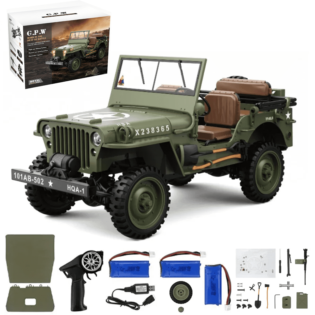 1/14 Scale 4WD RC Off Road Jeep Truck 2.4G Remote Control Climbing Vehicle Electric All Terrain Crawler For Adults Hobbyists - Military Green / 3 Battery