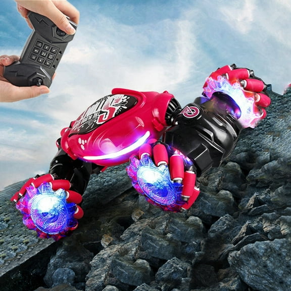 1:14 Scale 4WD RC Stunt Car for Boys, 2.4G Remote Control Truck with Lights & Music, 360° Rotation & Off-Road Tires, 30 Min Playtime, Ages 4-12 (Blue/Red/Gray)