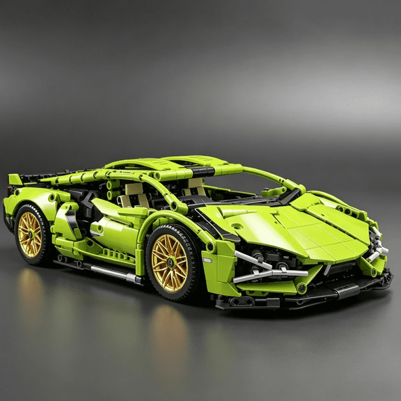 1:14 Scale Green Sports Car Building Block Set, 1000+ Pieces, ABS Model Vehicle Kit, Static Display Racing Car with Opening Doors and Hood, Collectible Construction