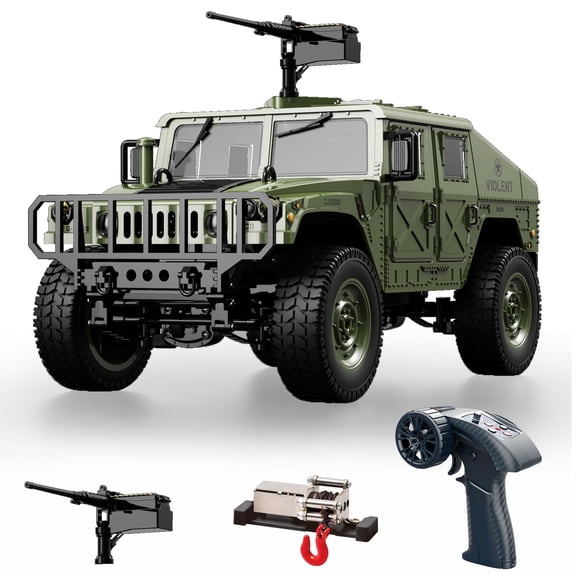 1:14 Scale RC Cars for Adults, Hummer 4X4 Off-Road Remote Control Truck with Winch and LED Light, All Terrain RC Rock Crawlers RC Off-Road Jeep Cars Vehicle Military Armored Vehicle Toys for Boys