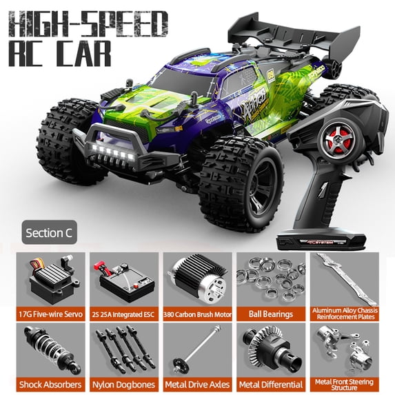1:14 Scale Fast RC Cars for Adults & Kids, Max 20 MPH, 4WD Off-Road RC Trucks, All Terrain 2.4GHz Remote Control Car for Snow, Sand, Beach & Rocky Surfaces, Red