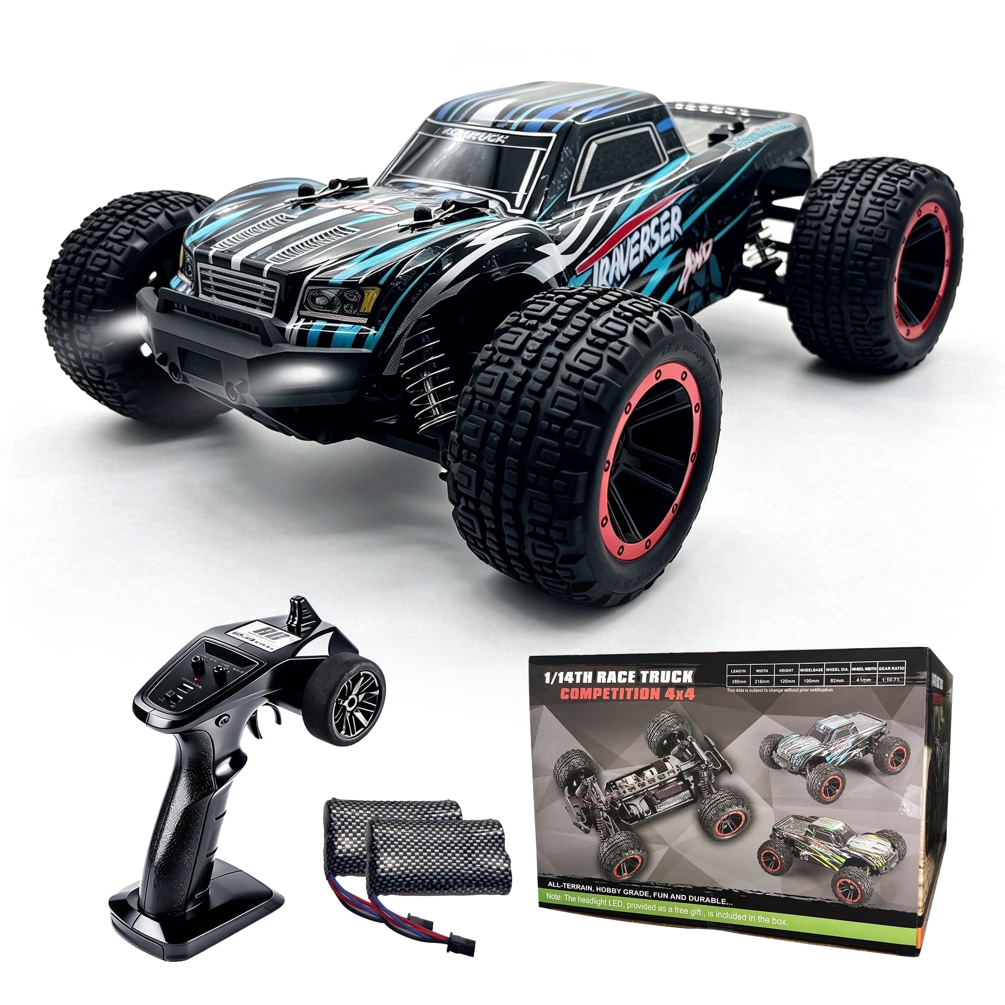 Xuanlur 1:14 Fast Brushless RC Car for Adults, Max 40+ mph Off-Road Truck w/2.4 GHz High Speed Remote Control,4WD, All Terrain Truggy for Snow, Sand & Mud, Blue