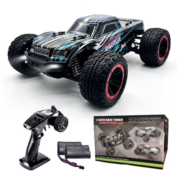Xuanlur 1:14 Fast Brushless RC Car for Adults, Max 40+ mph Off-Road Truck w/2.4 GHz High Speed Remote Control,4WD, All Terrain Truggy for Snow, Sand & Mud, Blue