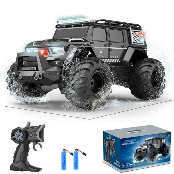 1:14 Waterproof Rc Police Cars Amphipious Remote Control Car SUV Truck Indoor Outdoor Toys with Police-Siren Lights for 6 7 8 9 10 11 12 Year Old Kids Boys Girls Gifts Presents