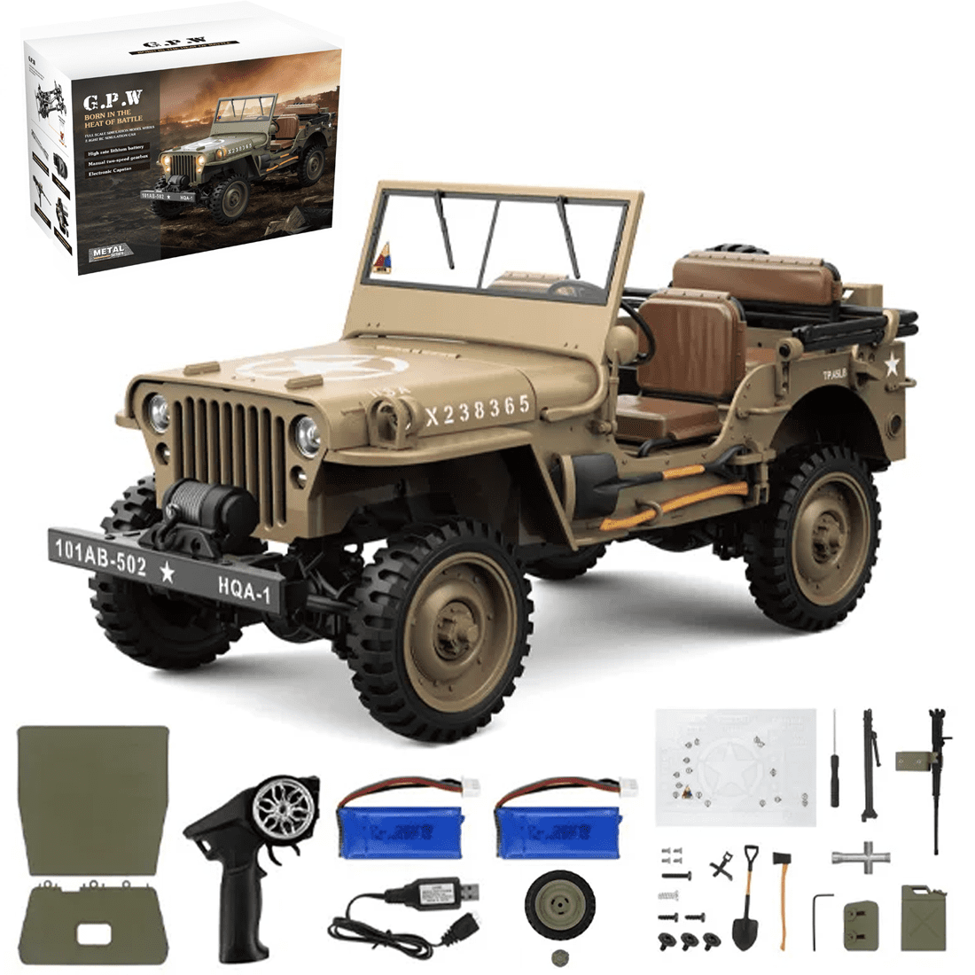 1/14 Willys RC Car Off-Road Truck, 2.4G 4WD Remote Control Crawler Vehicle with Sound & Lights & Dual-Speed, RTR RC Military Off-Road Truck Toy Gift for Model Car Lovers