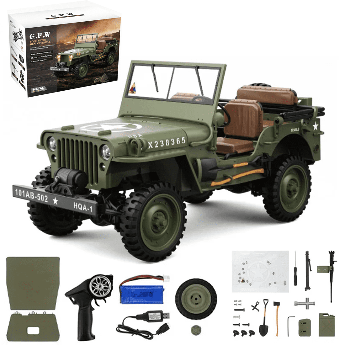 1/14 Willys RC Car Off-Road Truck, 2.4G 4WD Remote Control Crawler Vehicle with Sound & Lights & Dual-Speed, RTR RC Military Off-Road Truck Toy Gift for Model Car Lovers