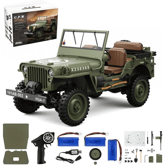 1/14 Willys RC Car Off-Road Truck, 2.4G 4WD Remote Control Crawler Vehicle with Sound & Lights & Dual-Speed, RTR RC Military Off-Road Truck Toy Gift for Model Car Lovers