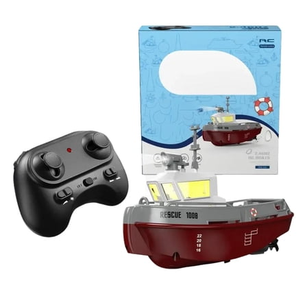 1/144 Scale Mini RC Tugboat, 2.4GHz RC Electric Yacht with Lights, Waterproof Remote Control Boat for Rivers Pools (A)