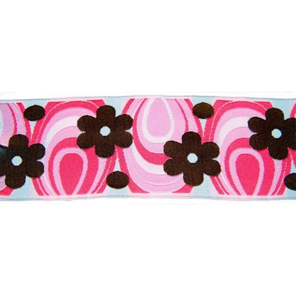 1 15/16 inch Pink Flower Power Woven Jacquard Braid Ribbon, 10 Yards