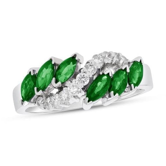 1.15 CTW Diamond & Emerald Fashion Ring, 14K White Gold - Size 7