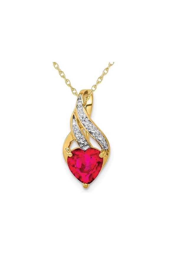 1.15 Carat (Ctw) Lab-Created Ruby Heart Pendant Necklace in 14K Yellow Gold with Chain for Women