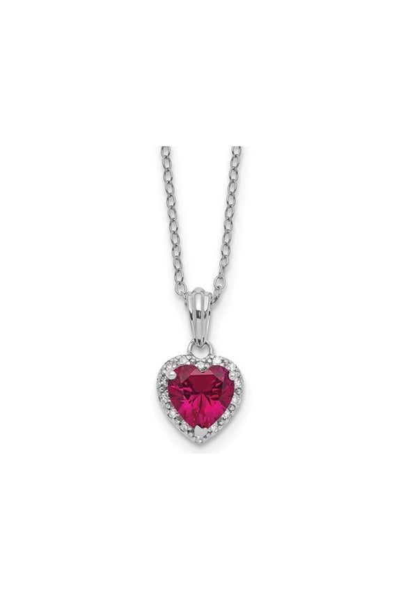 1.15 Carat (Ctw) Lab-Created Ruby Heart Pendant Necklace in Sterling Silver with Accent Diamonds and Chain for Women