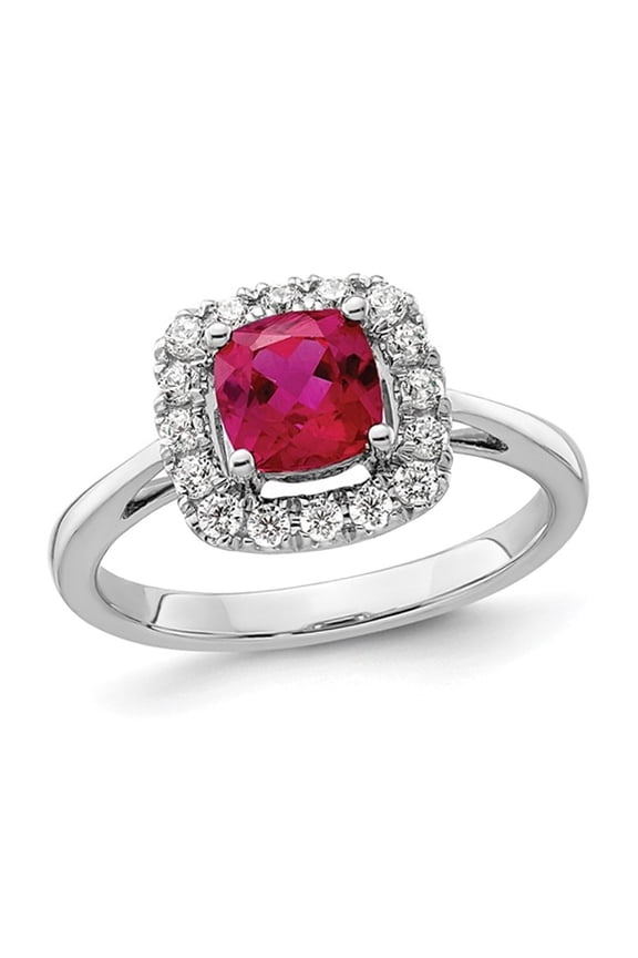 1.15 Carat (Ctw) Lab-Created Ruby Ring in 14K White Gold with Lab-Grown Diamonds 1/4 Carat (Ctw) for Women