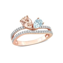 1.15 Carat (Ctw) Morganite & Aquamarine Ring in 10K Rose Gold with Diamonds for Women
