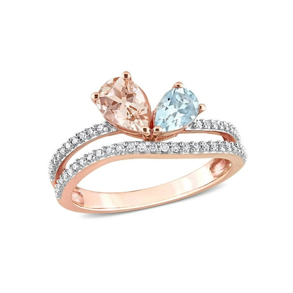 1.15 Carat (Ctw) Morganite & Aquamarine Ring in 10K Rose Gold with Diamonds for Women