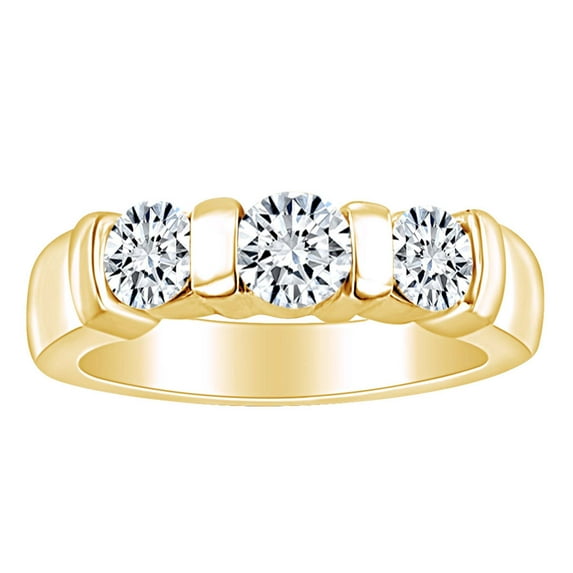 AFFY 1.15 Carat (Ctw) Round Shape White Natural Diamond Engagement Wedding Band Ring In 14k Solid Yellow Gold Ring Size-6