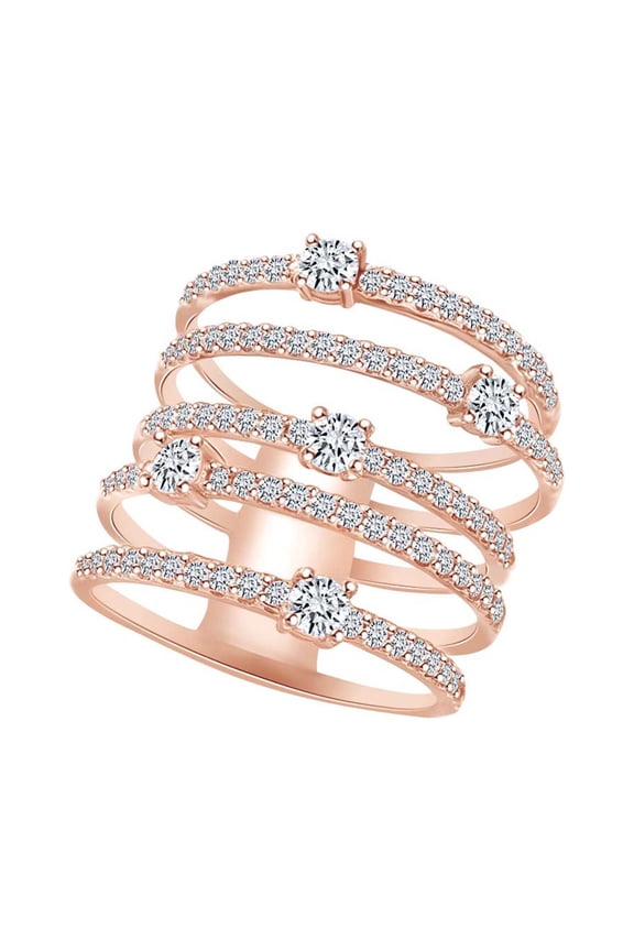 1.15 Carat (Ctw) Round Shape White Natural Diamond Five Row Fashion Engagement Ring In 14k Rose Gold Ring Size-7