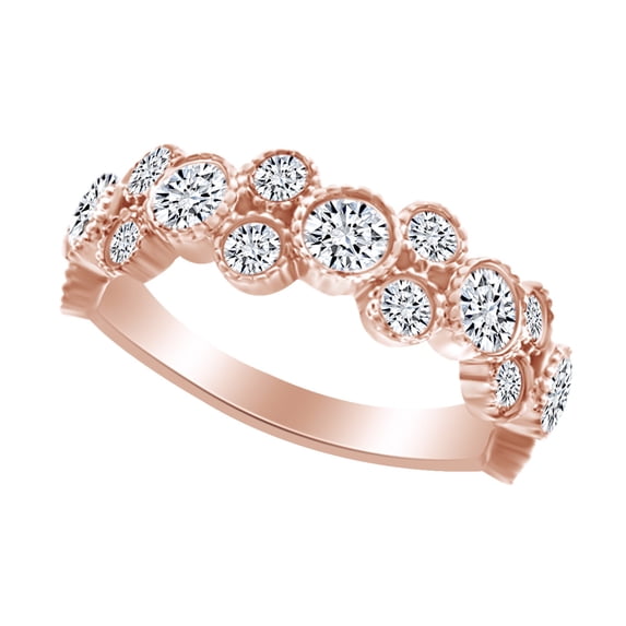 AFFY 1.15 Carat (Ctw) Round Shape White Natural Diamond Stackable Wedding Band Ring In 14k Rose Gold Ring Size-12