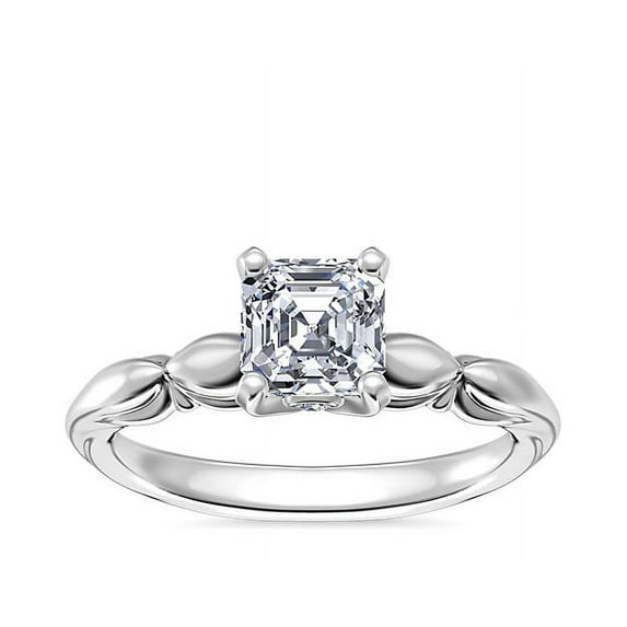 1.15 Carat Excellent Asscher Cut Real Diamond New Design Solitaire Ring for Wedding and Engagement Solid 14K White Gold Size 11