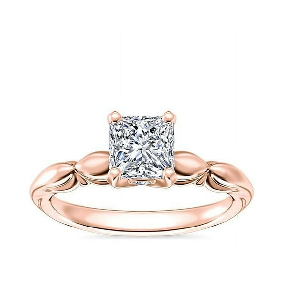 1.15 Carat Excellent Princess Cut Real Diamond Latest Design Solitaire Engagement Ring for Ladies Solid 14K Rose Gold Size 7.5