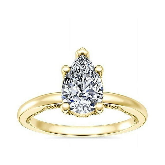 1.15 Carat Stylish Solitaire Style Pear Natural Diamond Elegant Ring for Women Solid 14K Yellow Gold Size 4
