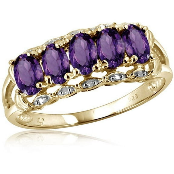 1.15 Carat T.G.W. Amethyst Gemstone and 1/20 Carat T.W. White Diamond Ring
