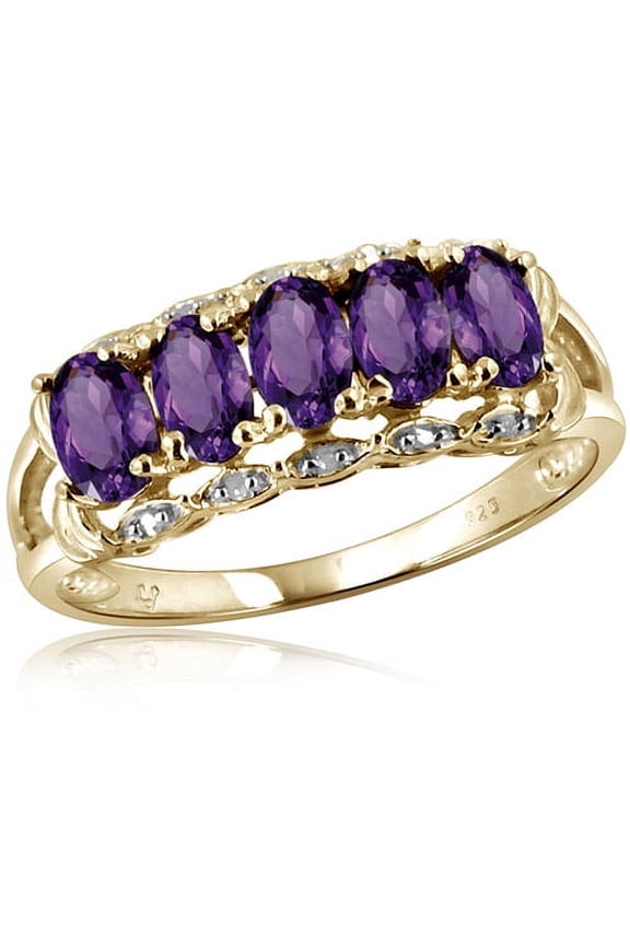 1.15 Carat T.G.W. Amethyst Gemstone and 1/20 Carat T.W. White Diamond Ring