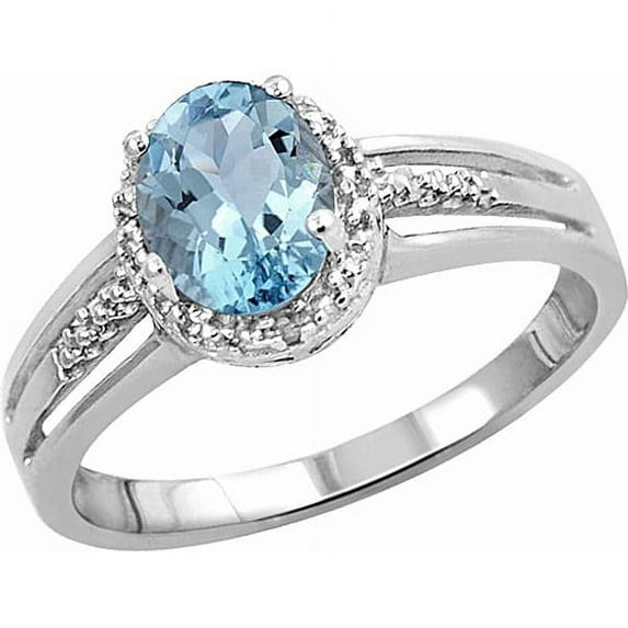 1.15 Carat T.G.W. Aquamarine Gemstone and White Diamond Accent Ring